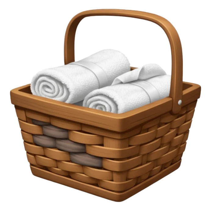 Realistic Brown wood basket with white towels sticker