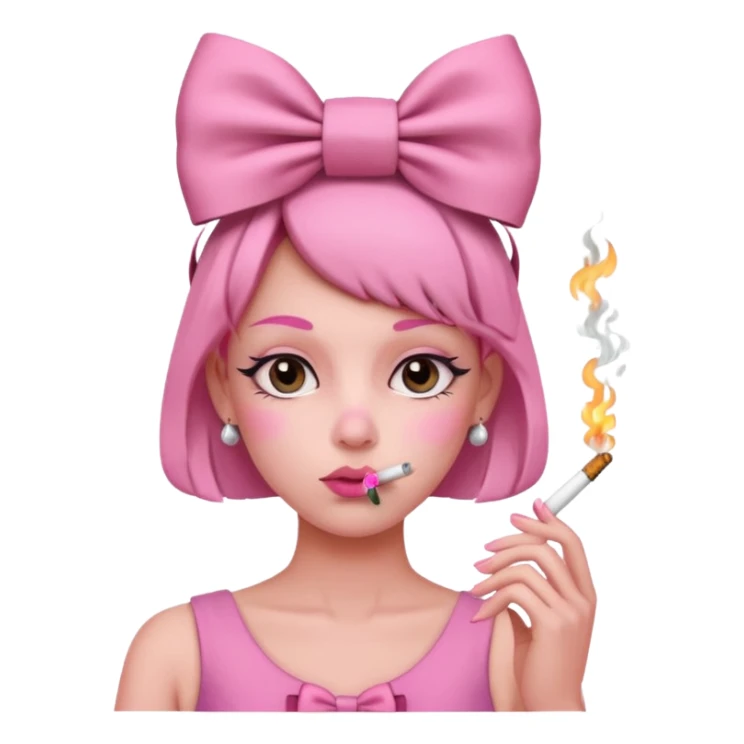 pink face with a bow on head looking innocent smoking a cigarette sticker