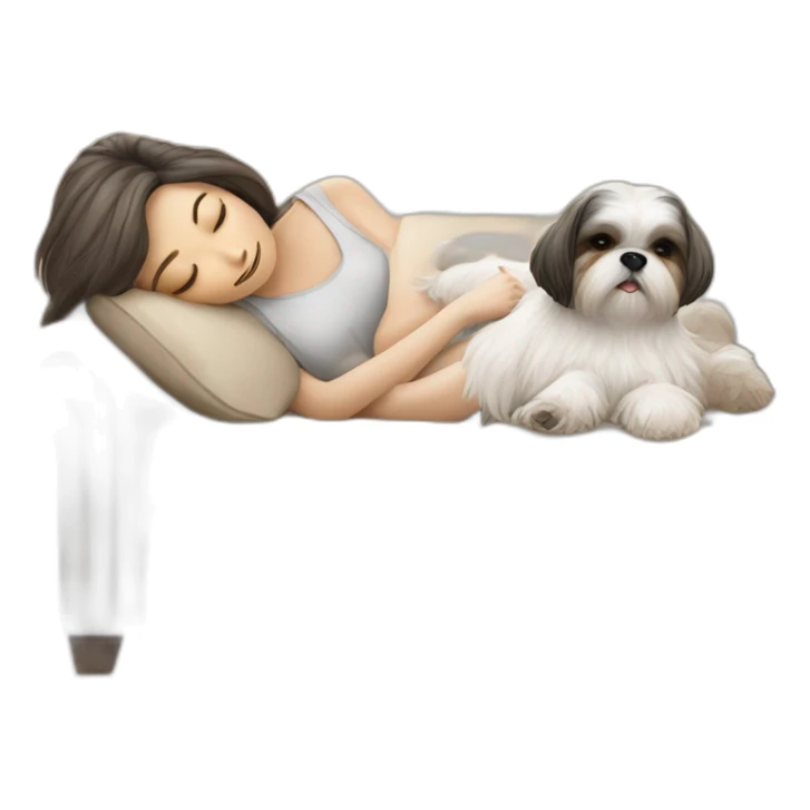 Shih tzu dog and human woman sleeping on couch sticker