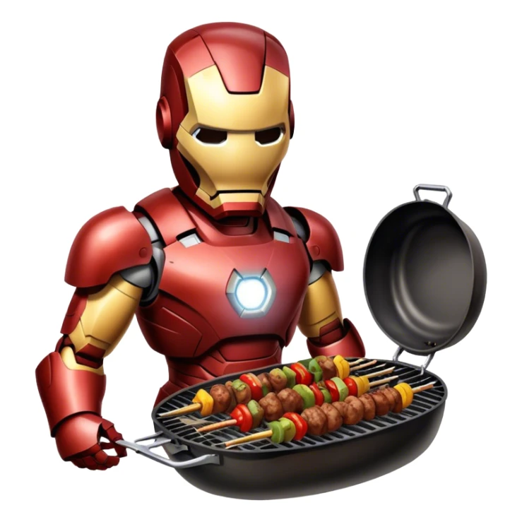 Iron Man is grilling shashlik at the barbecue. sticker
