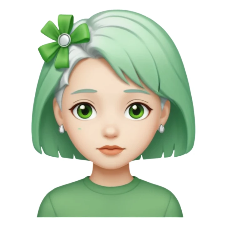 girl with white  green hair clip sticker
