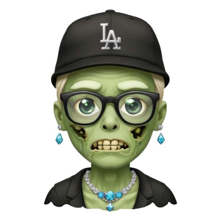 Green Zombie with black glasses dodger hat and diamonds necklace sticker