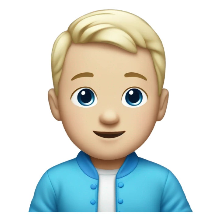 A white baby boy dressed in blue with blue confetti sticker