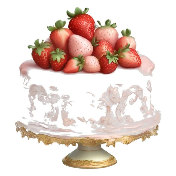 vintage rococo highly detailed pale pink cake with strawberries sticker