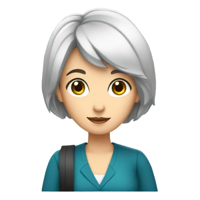 a wihte teacher with short black hair holding a notebook sticker