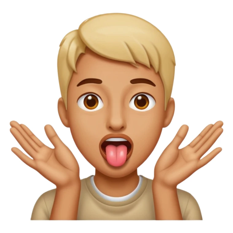 Sticking tongue out with hands gliding through sticker