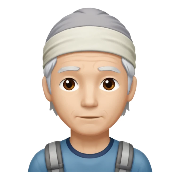 young climber man with white/grey hair and headband sticker
