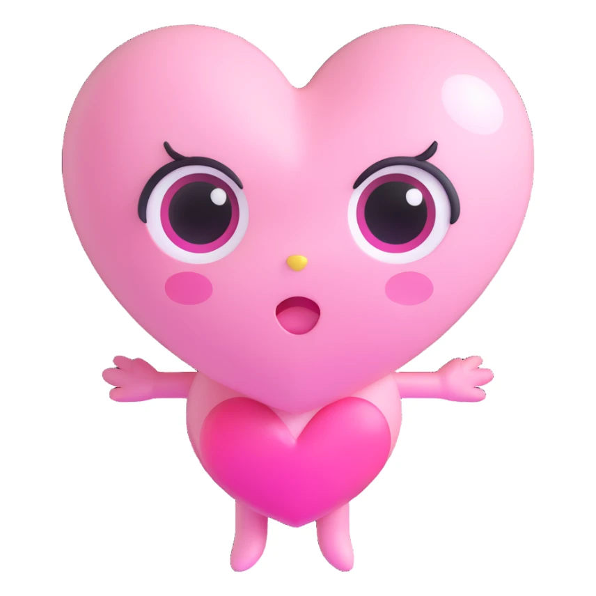 kawaii chibi pink heart character with big sparkling eyes, soft pastel colors sticker