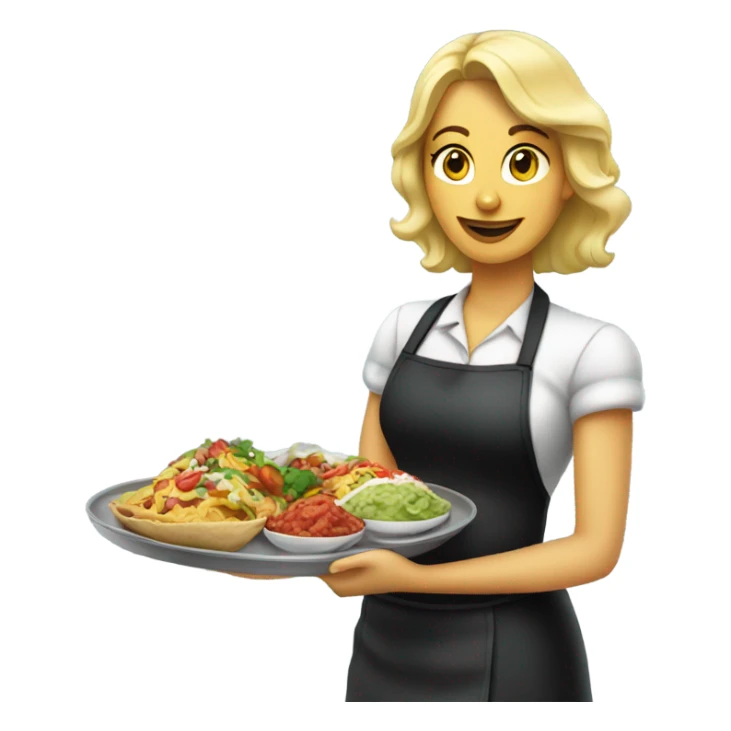 Blonde waitress serving Mexican food sticker
