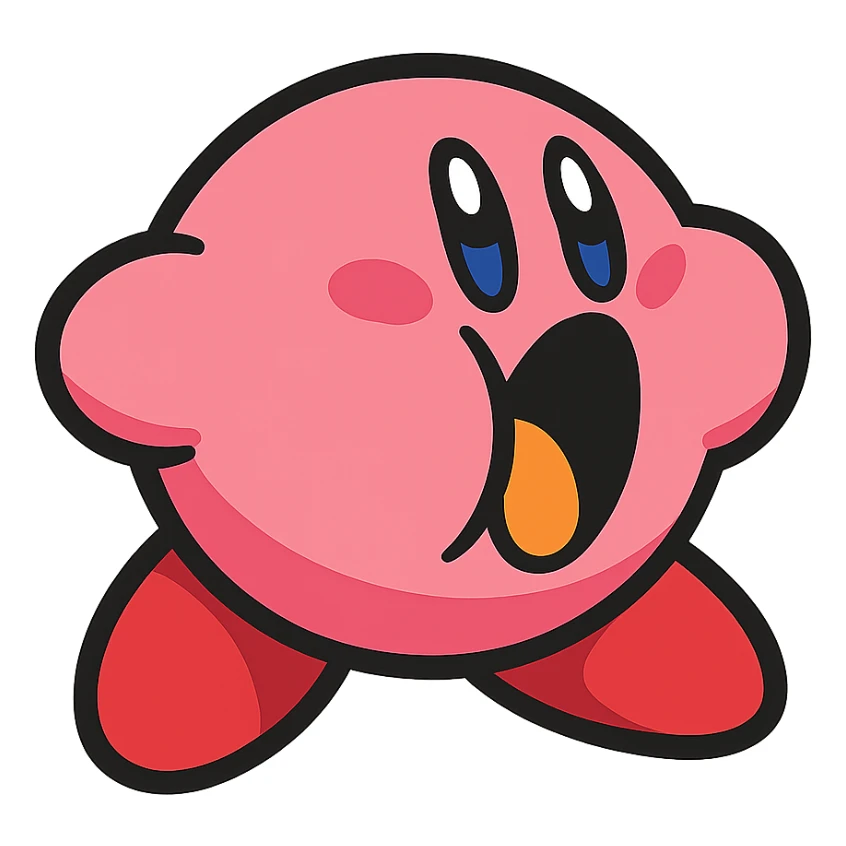 Kirby inhaling, cheeks puffed out, vibrant toon style sticker
