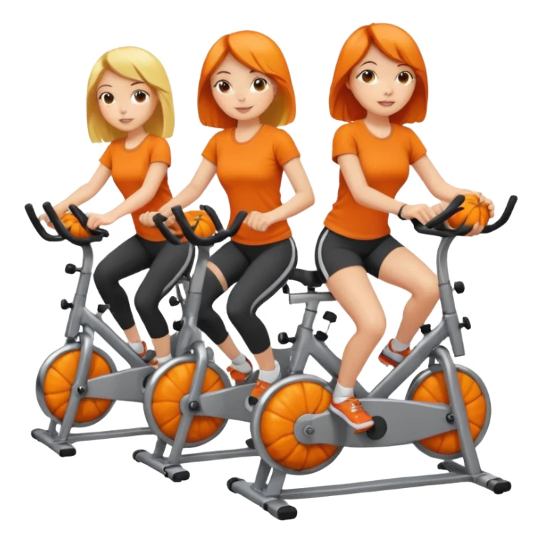 Girls wearing pumpkin t-shirts while riding exercise bikes sticker
