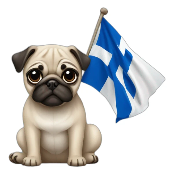 pug holding a finnish suomi flag sticker