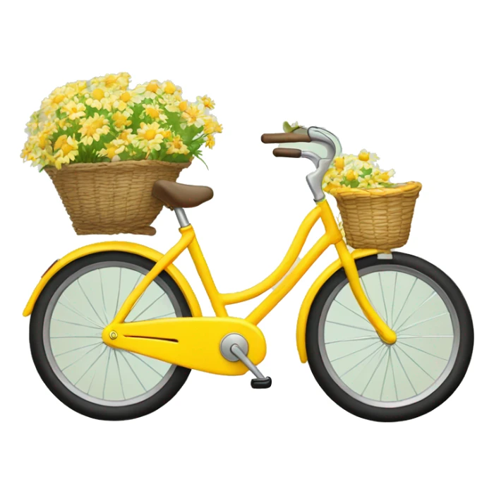 Yellow beach style bicycle with basket full of daisies sticker