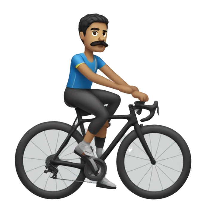 Cyclist with short dark hair with mustache sticker