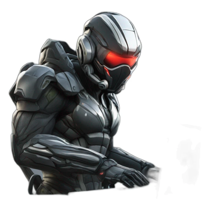 developer behind his laptop with this style : Crytek Crysis Video game with nanosuit character hacker themed character sticker