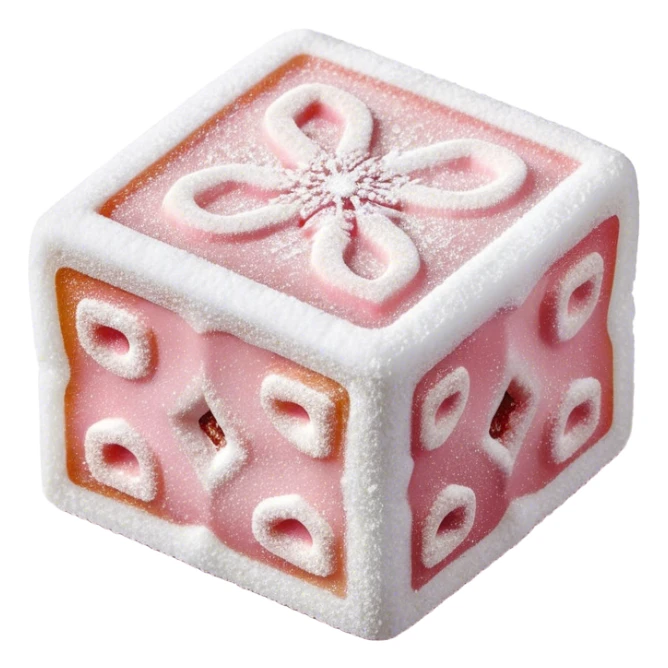 Turkish Delight Cinematic Realistic Turkish Delight Dessert Emoji, depicted as a single, delicate piece of Turkish delight dusted with powdered sugar, rendered with intricate textures and soft, inviting lighting. sticker