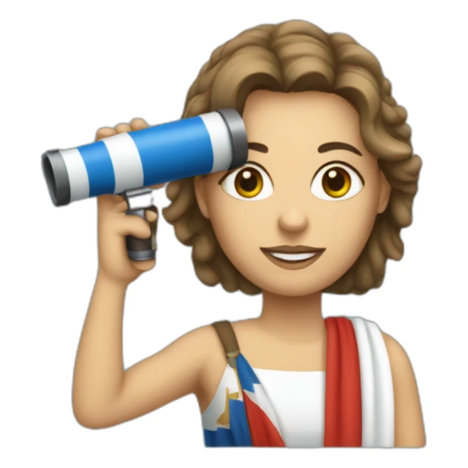Woman with Greek flag and telescope sticker