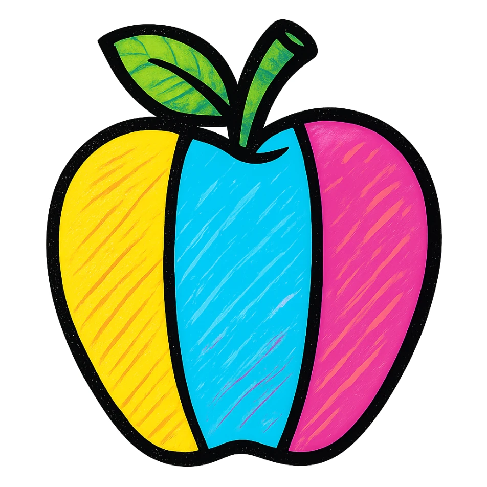 an apple with a Mexican flag pattern, bold colors, no text sticker