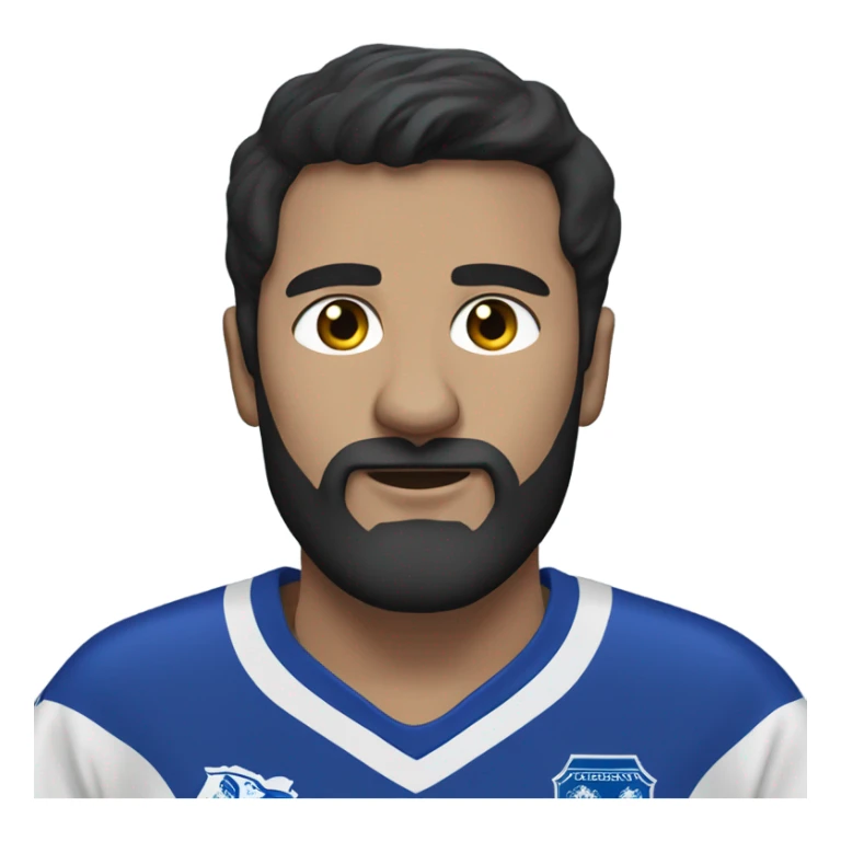 Dark haired man with a beard wearing an Everton football jersey  sticker