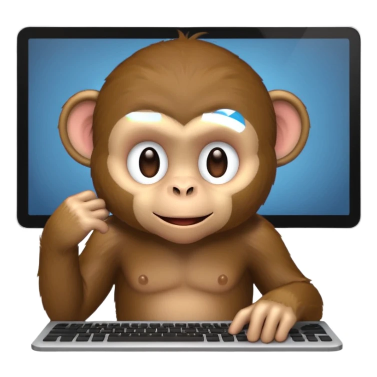 a monkey sitting in front of a computer, emoji style sticker