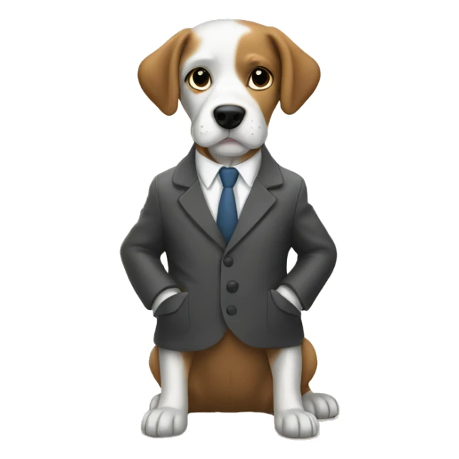 Dog in a suit and coat stealing bones from the pet store sticker