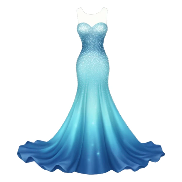 Realistic isolated long pastel blue formal party dress with gradient shiny sparkling navy blue diamonds on it. sticker