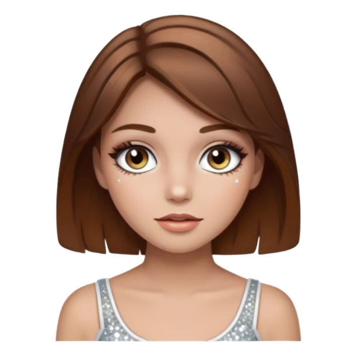 Girl with brown hair with sparkly white eyeshadow sticker