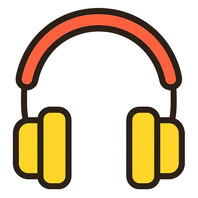 headphones, lineal color icon with black outlines, modern and friendly sticker