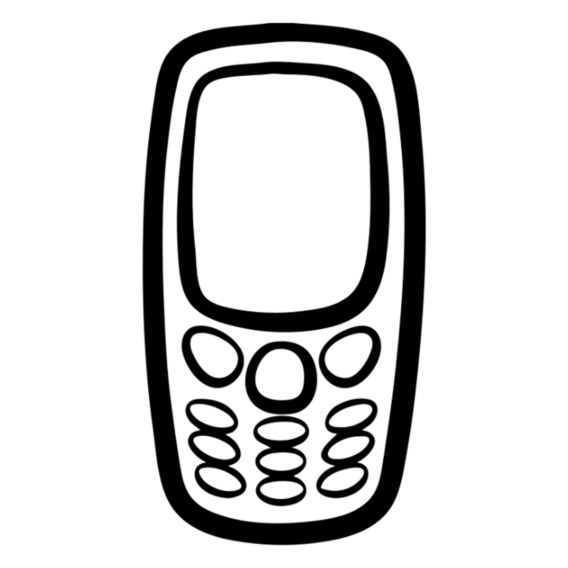 Retro Nokia 3310 brick phone with keypad and small screen sticker