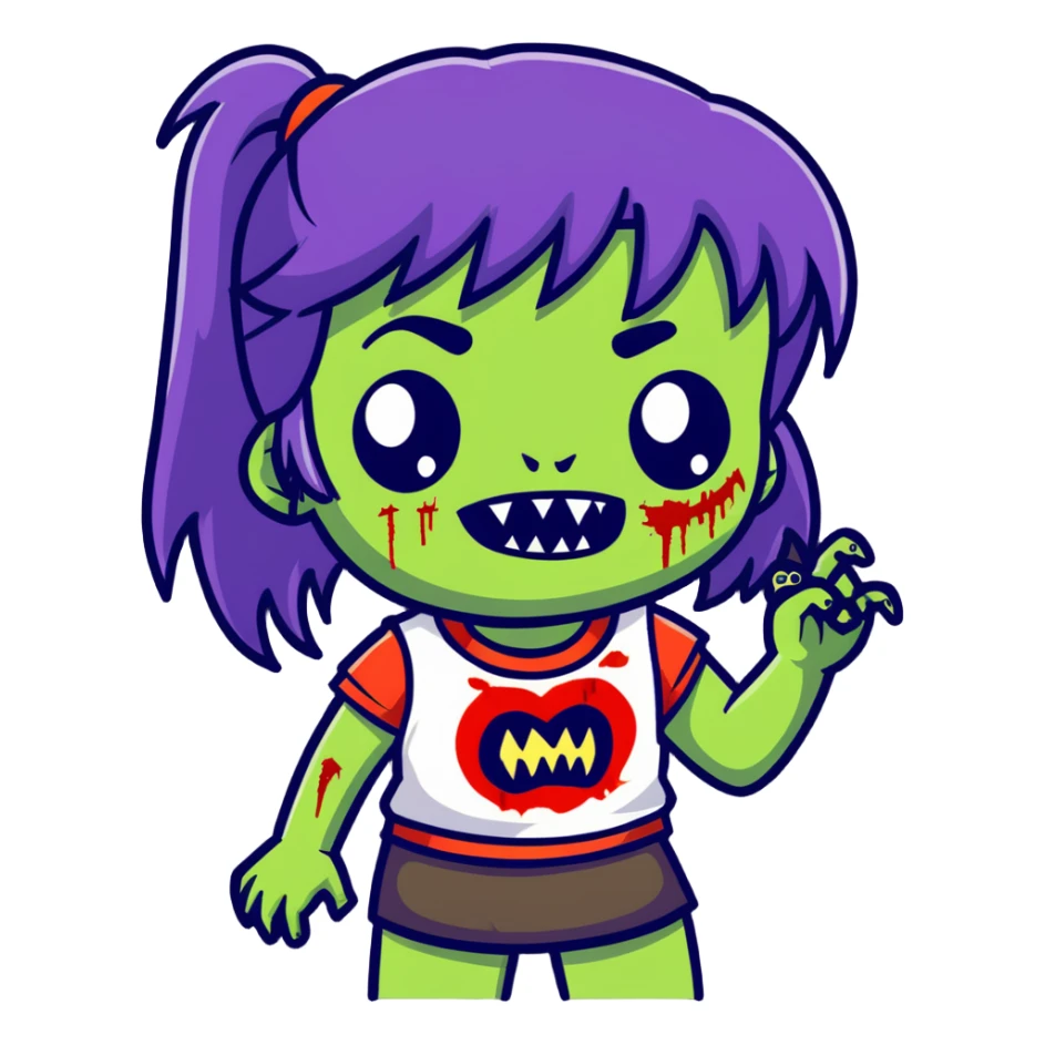 zombie girl with side bangs and fangs sticker