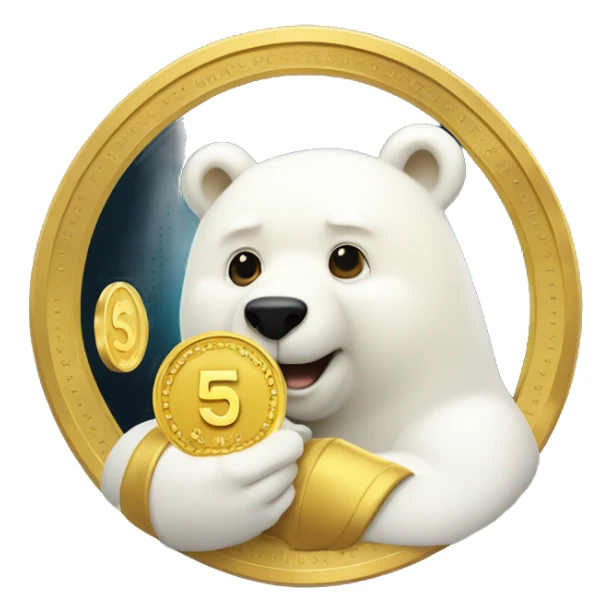 white bear with gold coin with "500" write in gold coin in hands sticker