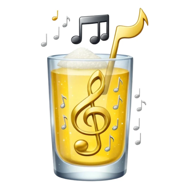 salt in the glass, sparkle icon(yellow), and music note in a row sticker