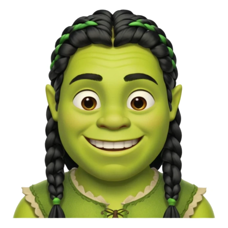 Shrek mit langen schwarzem Zopf und ponny sticker