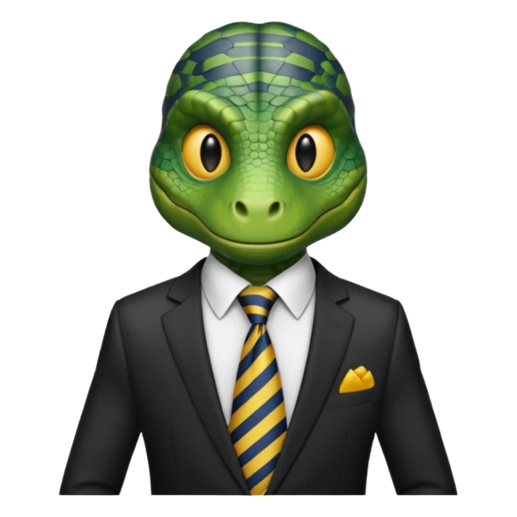 A reptilian humanoid dressing a suit, striped tie, human emoji style sticker
