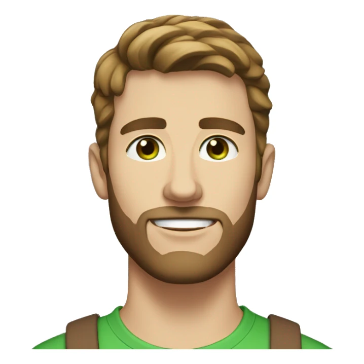 White male, age 25, brown hair, short beard, no mustache, green/blue eyes sticker