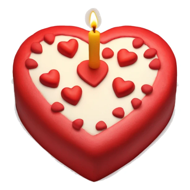 Red heart shaped birthday cake, top view, 4 candles sticker