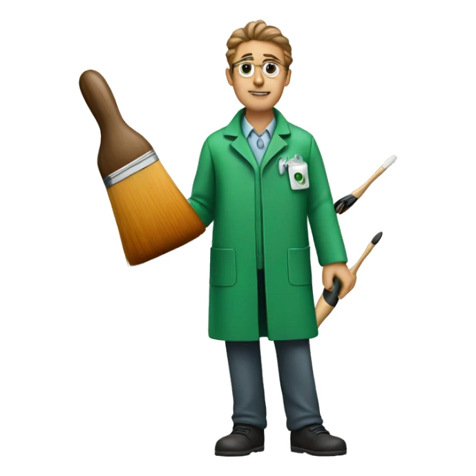 A scientist in a green coat with an artist's brush. sticker