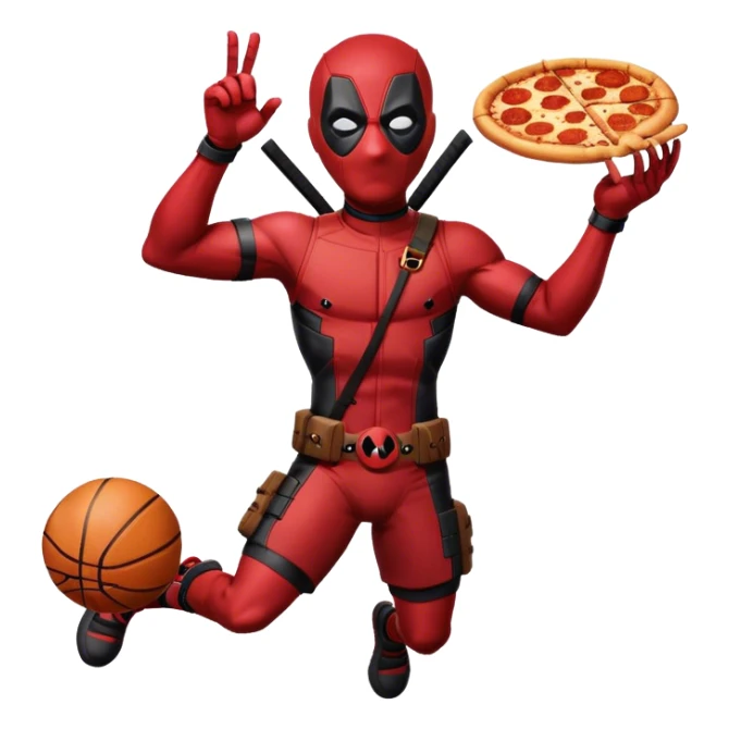 Deadpool and sunglasses playing basketball eating pizza taking a flight sticker