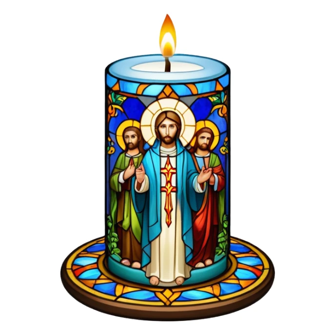 religious glass candle with saints sticker