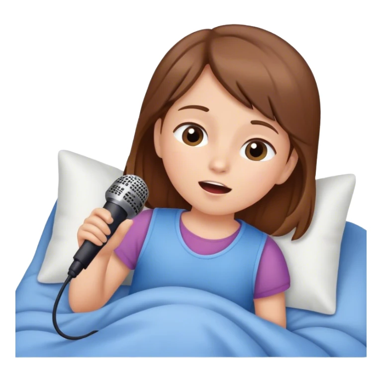 Little girl with brown hair singing karaoke in her sleep in bed sticker