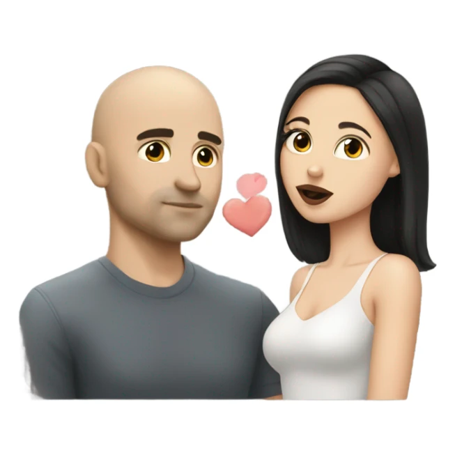 White girl dark hair kissing mixed bald man sticker