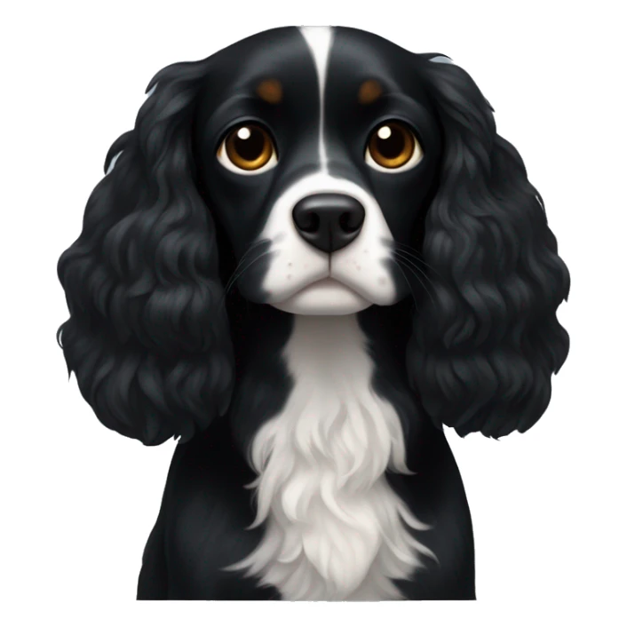 Small completely black king spaniel with black fur on his whole face and white fur on chest sticker