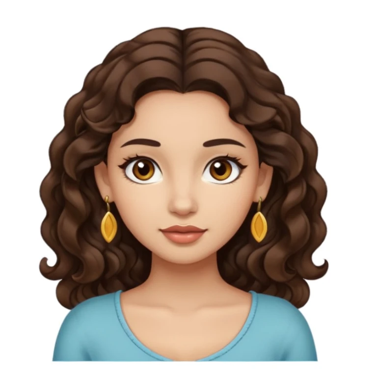 light skinned girl, little thicker body type, wavy dark brown hair, brown eyes, long eyelashes, earrings sticker