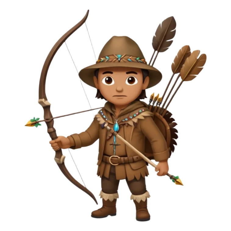 A classic middle-aged hunter, carrying a bow and arrow, dressed in brown clothes, and adorned with decorations made of feathers or bone teeth
 sticker
