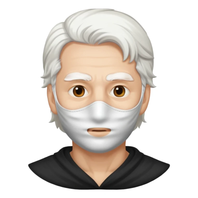 white haired man with half white mask, mask covers right side sticker