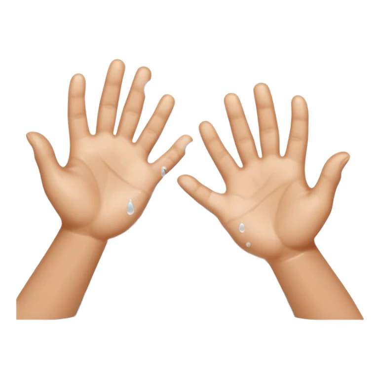 Minimal, flat-design icon of two human hands being washed under flowing water with soap bubbles, no text, high contrast, universally recognisable, plain white background sticker