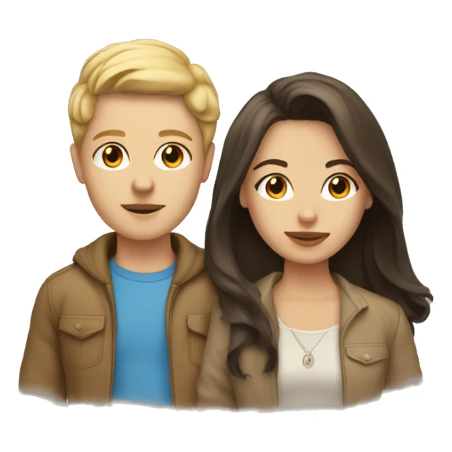 Blonde girl and brunette boy with beige pitbull sticker