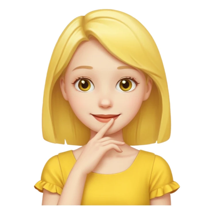 yellow smiling face girl with one hand flat under chin sticker