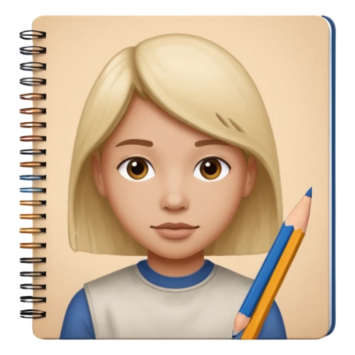 portre skecth on sketch book, with pencil sticker