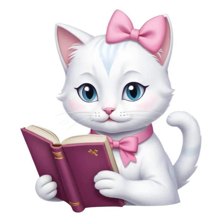 cat marie from aristocats with pink bow reading a book sticker